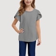 thumbnail image 2 of YOUYEDIAN Girls' Summer Cotton Linen T Shirts Crewneck Petal Short Sleeve Cute Casual Tops (Gray, 13-14 Years), 2 of 5