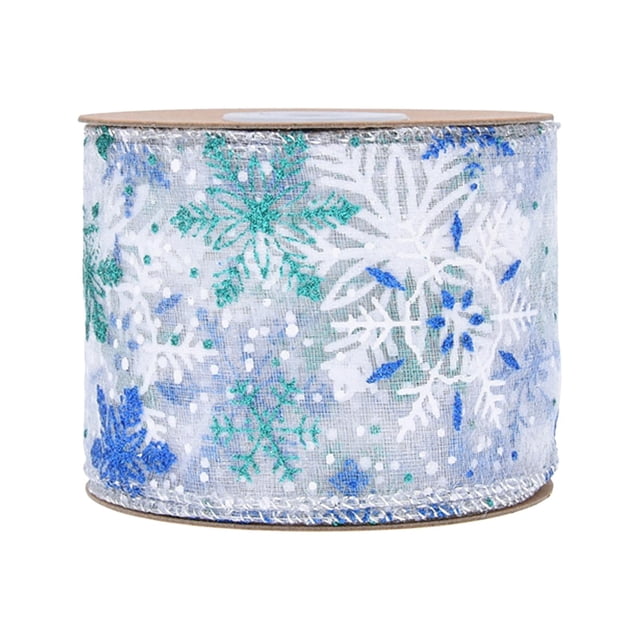 Christmas Ribbon, Christmas Ribbons with Wire Edge, Snowflake Ribbon, 10 Blue