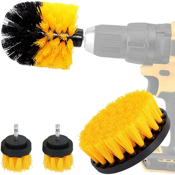 4 PCS Drill Brush Set, All Purpose Power Scrubber Cleaning Brush Set for Bathroom, Kitchen, Sink, Tub, Tiles Carpet and Floor (Yellow)