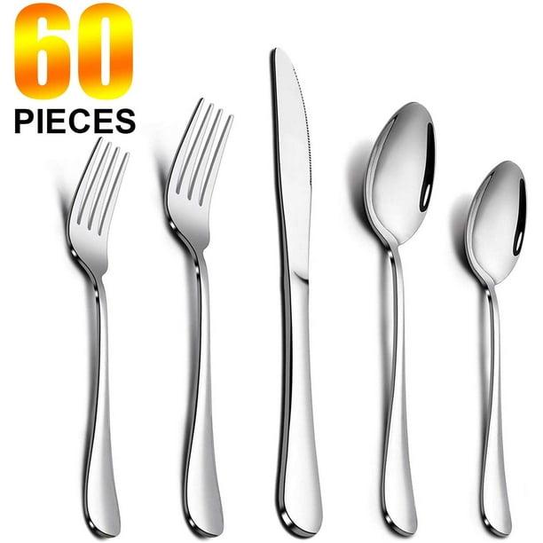 Silverware Set Elegant Life 60 Piece Stainless Steel Cutlery Set Mirror Polishing Flatware Sets Include Knife Fork Dessert Fork Spoon Tea Spoon
