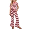 thumbnail image 5 of Amidoa Girls 2 Piece Outfits Summer Clothes T Shirt Cute Short Sleeves Casual Pants Kids Clothing Sets Red Size 5T, 5 of 7
