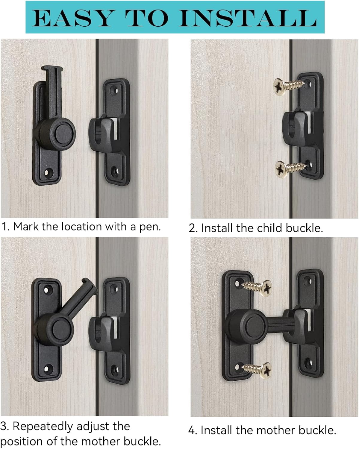 ABCISI 90 & 180 Degree Barn Door Lock, Zinc Alloy Heavy Duty Sliding Door Latch Pocket Door Lock, Home Safety Gate Locks Fit for Garage, Garden, Bathroom, Cabinet