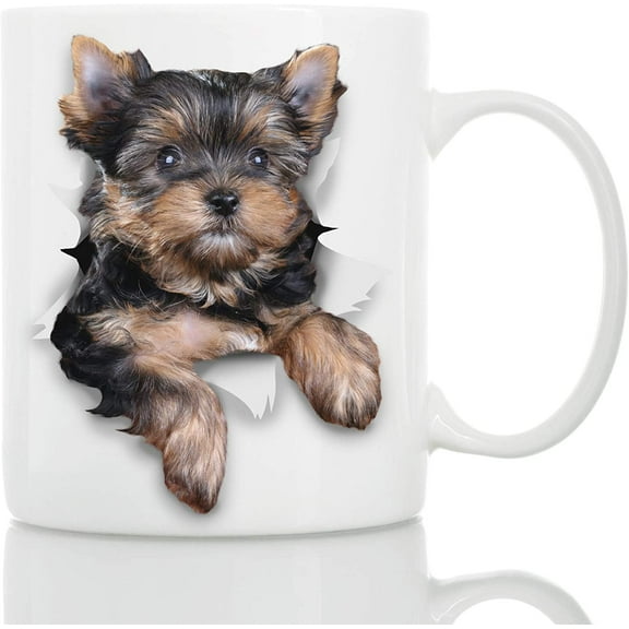 Cute Yorkshire Terrier Dog Mug - Ceramic Funny Dog Coffee Mug - Perfect Dog Lover Gift - Novelty Coffee Mug Present - Great Birthday or Christmas Surprise for Friend or Coworker, Men and Women (11oz)