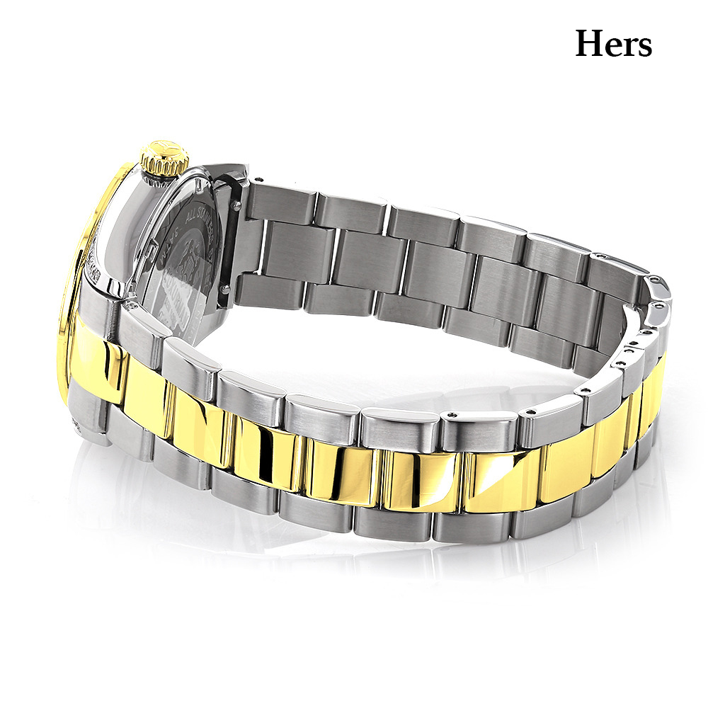Swiss Quartz Matching Watches for Couples Two-Tone Yellow Gold Plated Diamond Watch Set - image 3 of 4