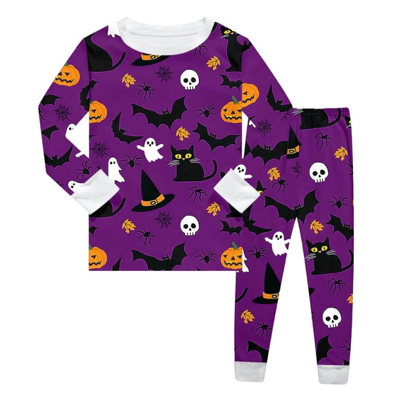 VOUZZA Kids Halloween Holiday Print Long Sleeve Pajama Set Shirt and Pants Two Piece Sleepwear for Boys Girls Toddler PJs Loungewear Ages 2-9