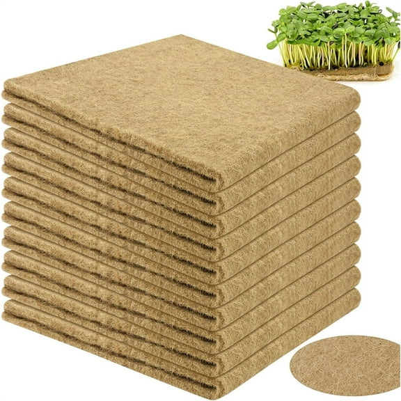 NOGIS 10 Pcs Jute Plant Hemp Fiber Grow Mat for Microgreens 10" X 10" Hydroponic Grow Pads Sprouting Kit for Growing Trays Indoor for Microgreens Wheatgrass Sprouts Organic Production