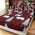 thumbnail image 4 of Manfei Farmhouse Bear Queen Sheets, Winter Pine Tree Queen Sheet Sets, Dark Brown Red, 4-Piece, 1 Flat Sheet, 1 Fitted Sheet and 2 Pillowcases, 4 of 6