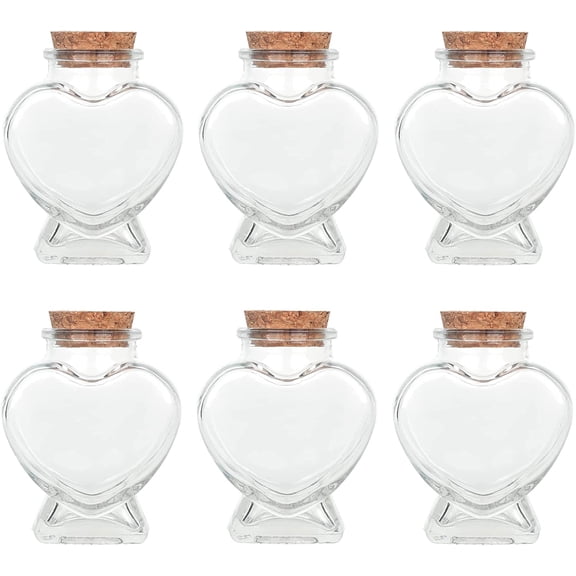 Magic Season Decorative Glass Bottles with Cork Stoppers (2.7 fl oz. Heart-Shaped Bottles / 6 Pcs)
