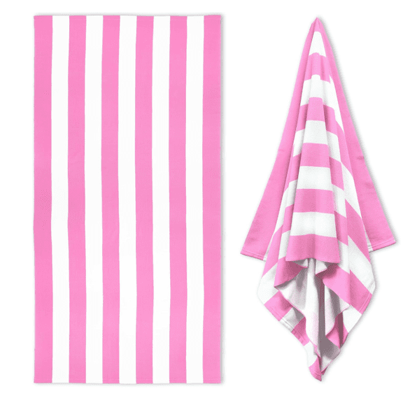 Large and oversized beach towel -35 x 70 inches ultra-fine fiber pool towel, pink striped quick drying Kabana swimming towel