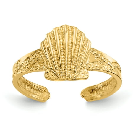 Primal Gold 14 Karat Yellow Gold Diamond-cut Scallop Shell Toe Ring