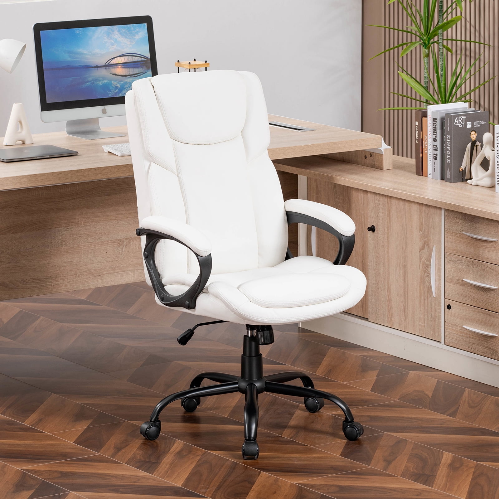 Mainstays Executive Ergonomic High Back Leather Home Office Desk Chair, White