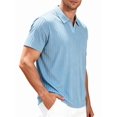 thumbnail image 2 of Mens Casual Shirt Summer Short Sleeve Vacation Button Beach Knit Stretchy Golf Shirts Light Blue S, 2 of 7