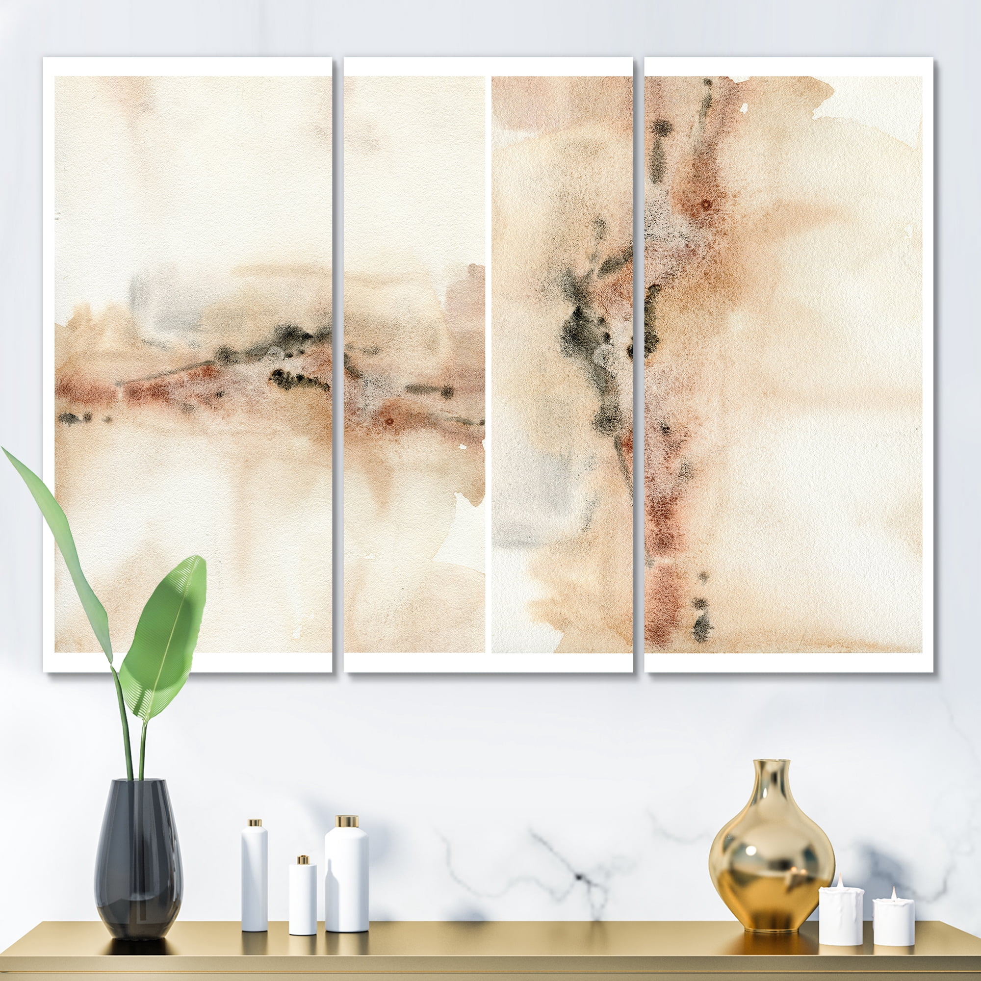 Designart ' Abstract Yelllow Red Beige and Pink Spots Pastel ' Modern Canvas Wall Art Print