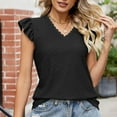 thumbnail image 4 of SMihono Womens Tunic Eyelet T-Shirts Hollowed Jacquard Solid Basic Tees Ruffled Flutter Short Sleeve Lace V-Neck Summer Tops Slim Fit Flowy Babydoll Casual Dressy Shirts Women Spring Black XXL, 4 of 6