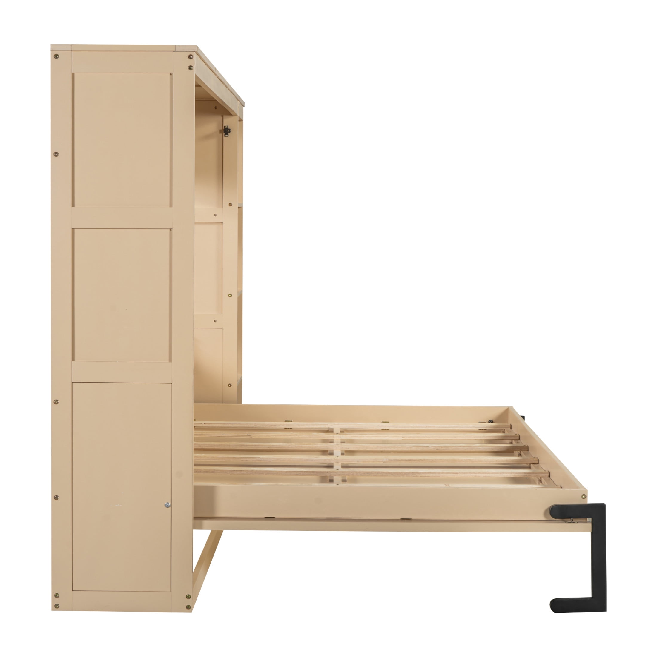 Noble House Vayen Full Size Murphy Bed with Integrated Bookshelf, Wood Wall Bed Cabinet, Space-Saving Design, Natural