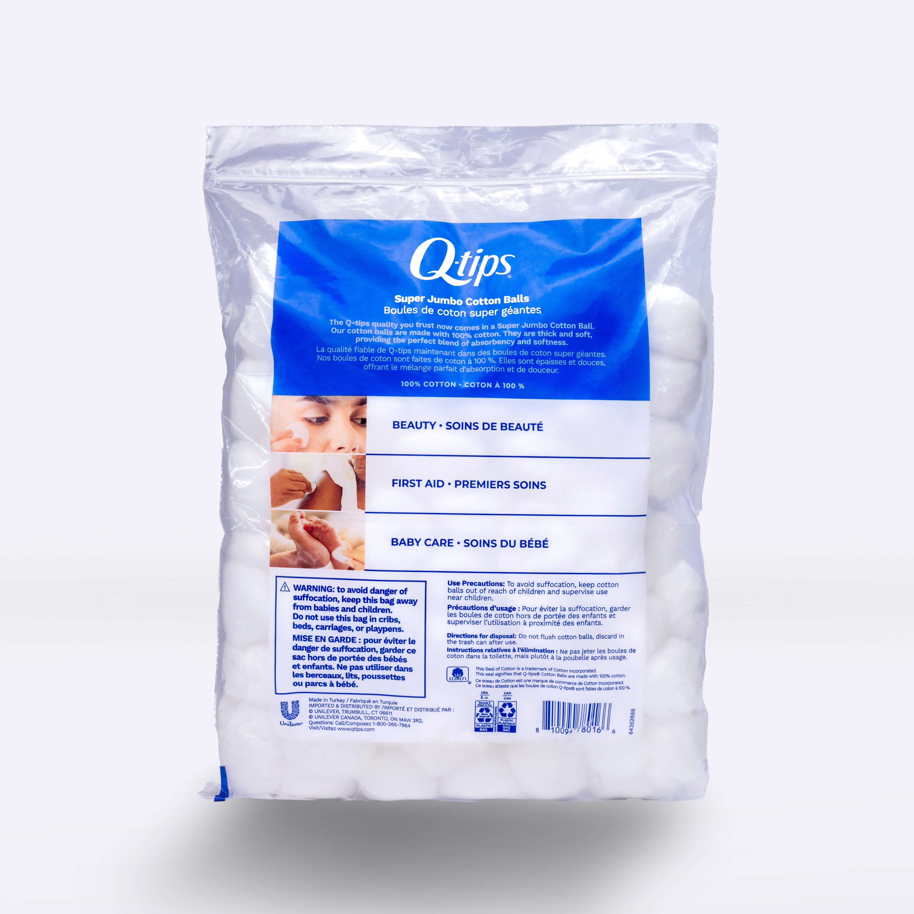 Q-tips Super Jumbo Cotton Balls For Beauty, First Aid And Baby Care, 100% Thick Cotton, 100 Count