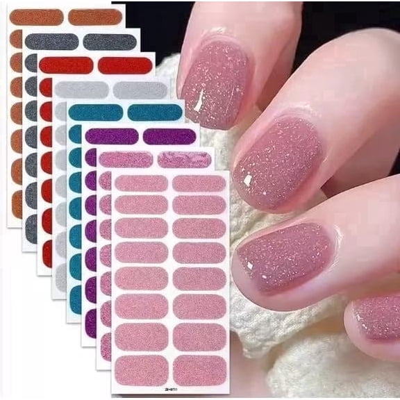 8 Sheets Nail Wraps Glitter Nail Polish Stickers 128 Pcs Nail Art Decals Strips Self-Adhesive Nail Art Decals Nail Strips for Women Girls DIY Nail Decorations