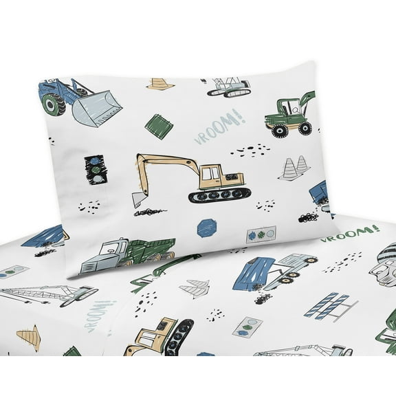 Sweet Jojo Designs Construction Truck Green Blue and Grey 3 Piece Twin Size Sheet Set