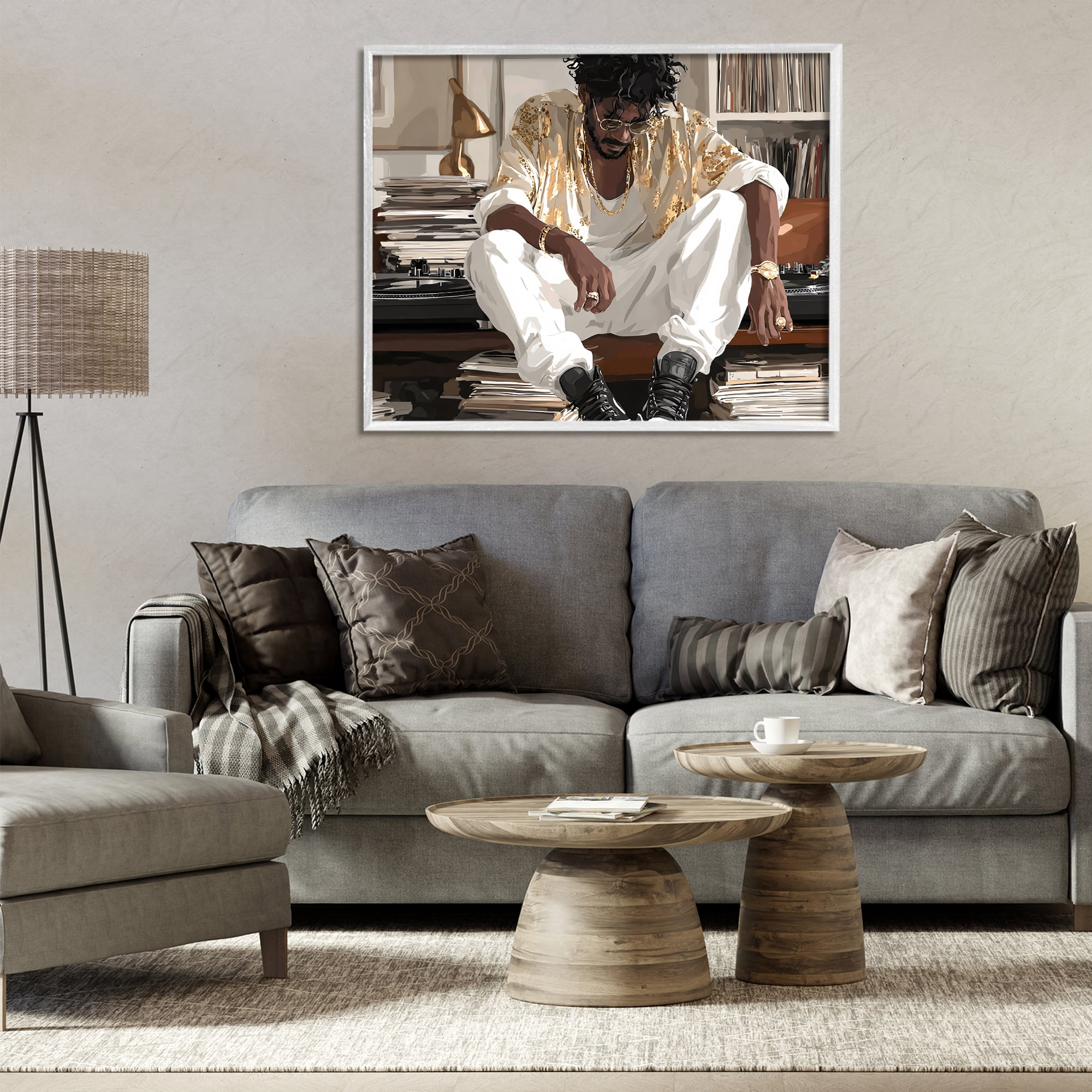 Stupell Industries DJ with Record Collection White Framed Giclee Art, design by Franklyn Gregory