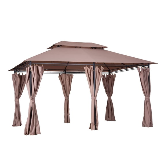 Gazebo 10x13 Khaki Outdoor Canopy Tent with Curtains & Vented Roof - Steel Frame