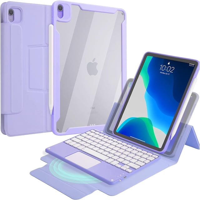 Funda con teclado vertical para iPad Air de 5.ª generación, 4.ª generación, 10,9 pulgadas, con panel táctil, bonito teclado de color, cubierta trasera magnética transparente, teclado táctil BT