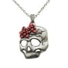 Controse Women's Silver-Toned Stainless Steel Flower Skull Necklace 18" plus 2" extender