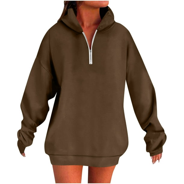 HongQid Women's Casual Long Sleeve Lapel Zipper Sweatshirt Oversized Loose Pullover Tops