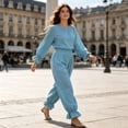 thumbnail image 3 of Quixlent Women Bloomers, High Elastic Waistband Wide Leg Trousers, Bohemian Ruffled Cuffs Super Loose Harem Pants for Casual Commuting Travel Wear, 3 of 8