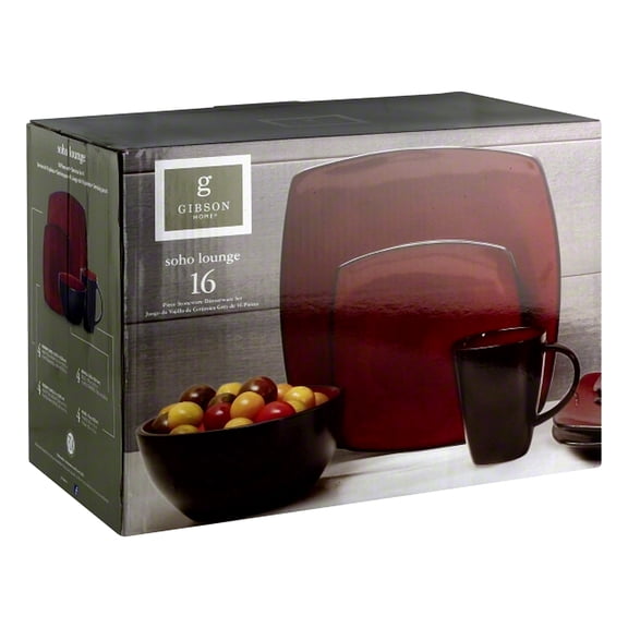 Gibson Home Soho Lounge Dinnerware Set 16 Piece Red 93583795M