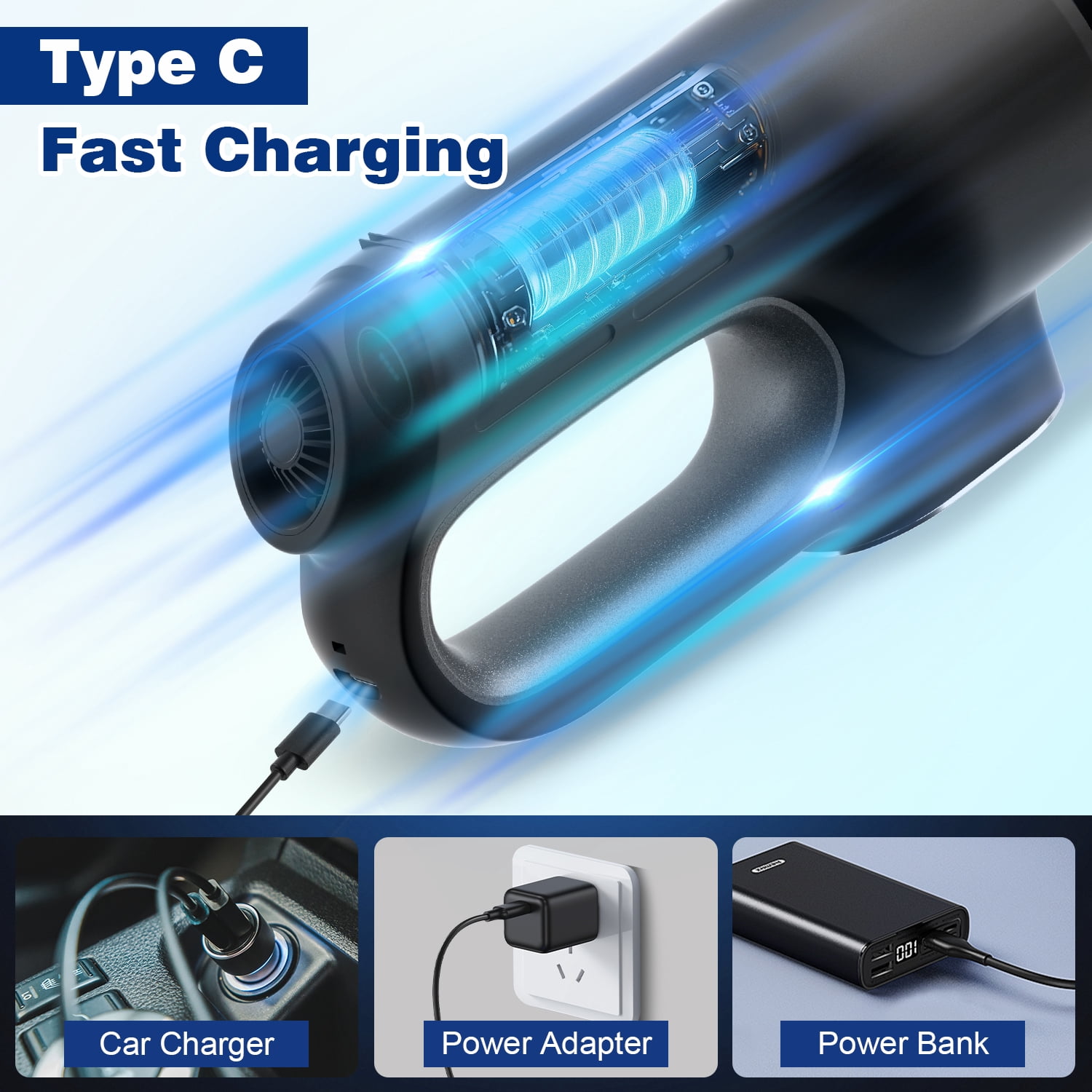 Furnhome Cordless Car Vacuum Cleaner - 2-in-1 Handheld Vacuum and Air Duster | 15000Pa High Power with Brushless Motor & 5000mAh Battery | Suitable for cars, homes, offices, and pets.