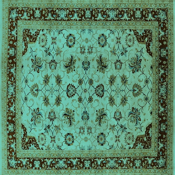 Ahgly Company Indoor Square Oriental Turquoise Blue Traditional Area Rugs, 5' Square