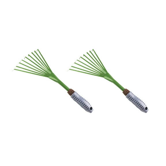 OATIPHO Garden Hand Rake Cultivator Green Iron 9-Tooth Design Easy Use 2Pcs