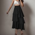 thumbnail image 2 of EDFBUYKRS Female Skirts Plus Size Skirts for Women 3X-4X Long Women's High Waisted A Line Skirt with Layered Design and Mid Length Solid Color Irregular Hem Skirt, 2 of 5