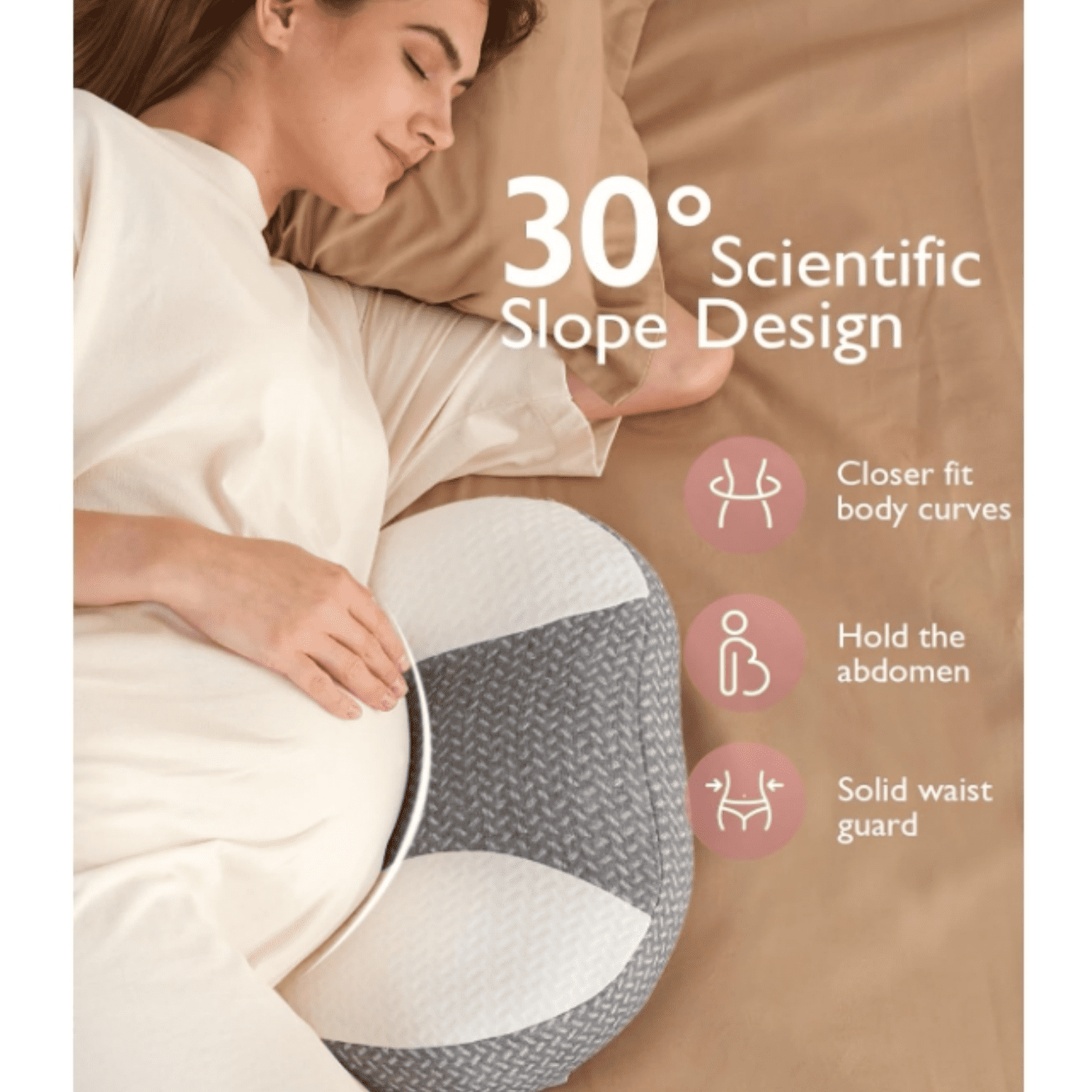 Plus W Shaped Pregnancy Pillow for Sleeping, Adjustable Maternity Pillow for Side Sleepers, Portable Wedge Belly Support, Compact Design for Back Belly and HIPS, Grey and White