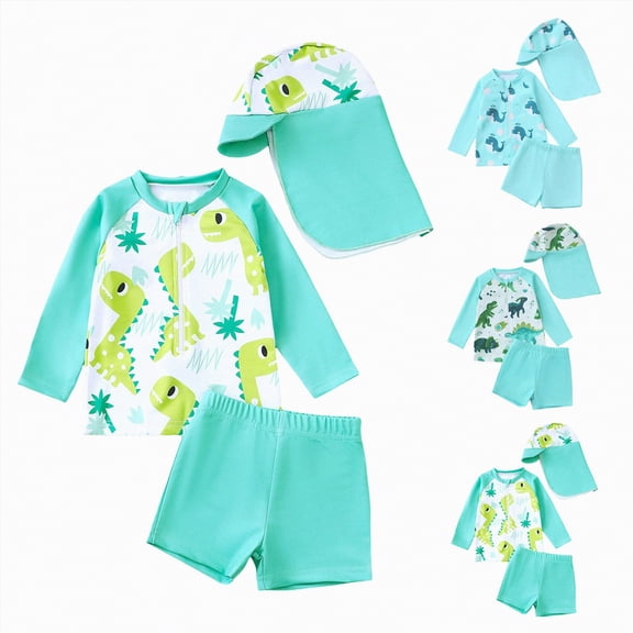 YDFCWXW Toddlers and Baby Boys' 3-Piece Rash Guard Swimsuits Kids Long Sleeve Sunsuit Swimwear Sets (Light Green, 3-6 Months)