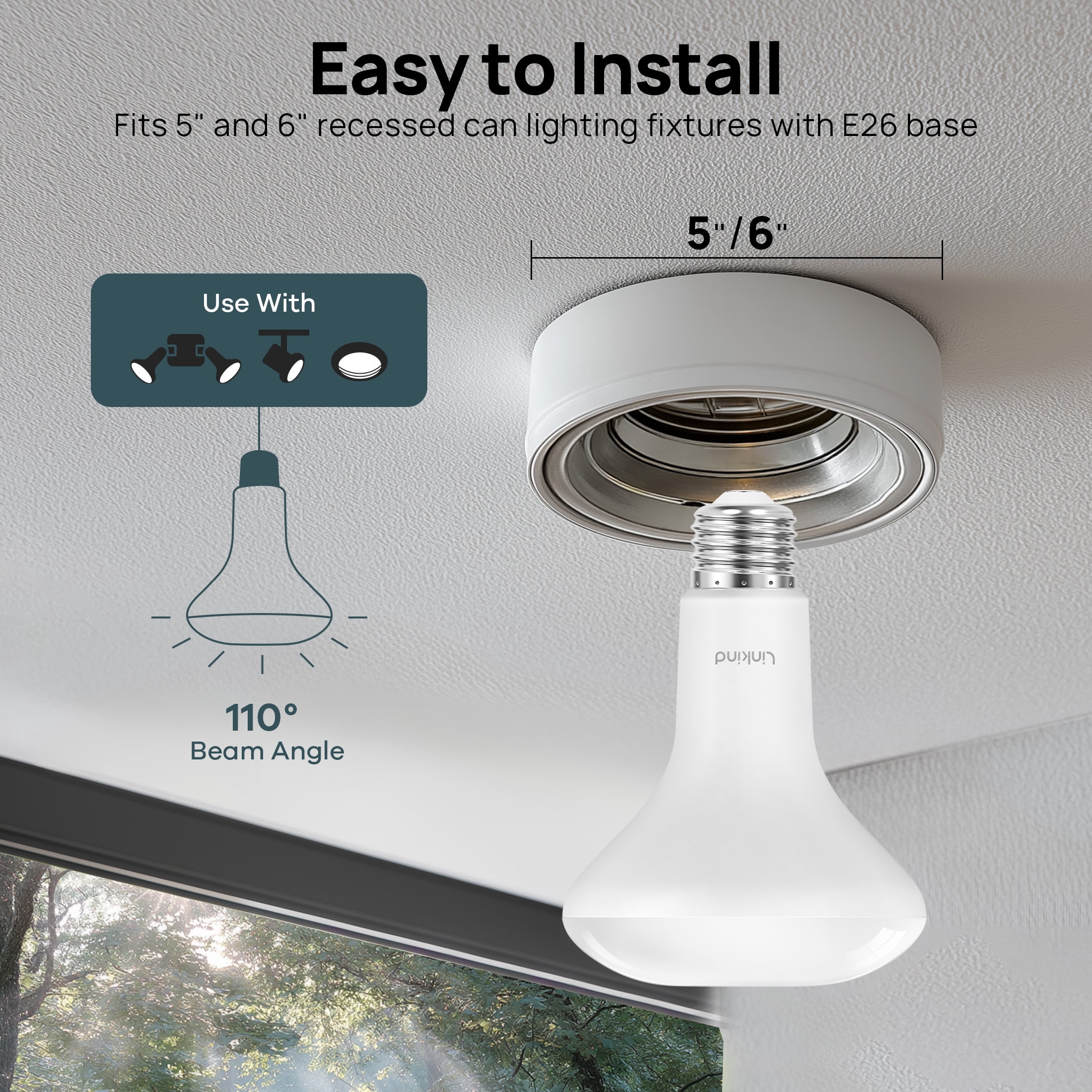 Linkind BR30 Led Bulbs 65W Equivalent, Dimmable Indoor Flood Lights Bulb, E26 Base, 5000K Daylight, 10W, 850 LM, Recessed Lighting Bulb for Ceiling, Recessed Can, Living Room and Kitchen, 12 Pack