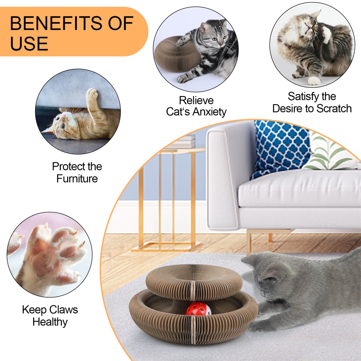Pefilos 9" Magic Organ Cat Scratching Board, Interactive Scratch Pad with a Ball, Reversible Cat Scratcher for Grinding Claw, Retractable, Brown Pefilos 9" Magic Organ Cat Scratching Board, Interactive Scratch Pad with a Ball, Reversible Cat Scratcher for Grinding Claw, Retractable, Brown