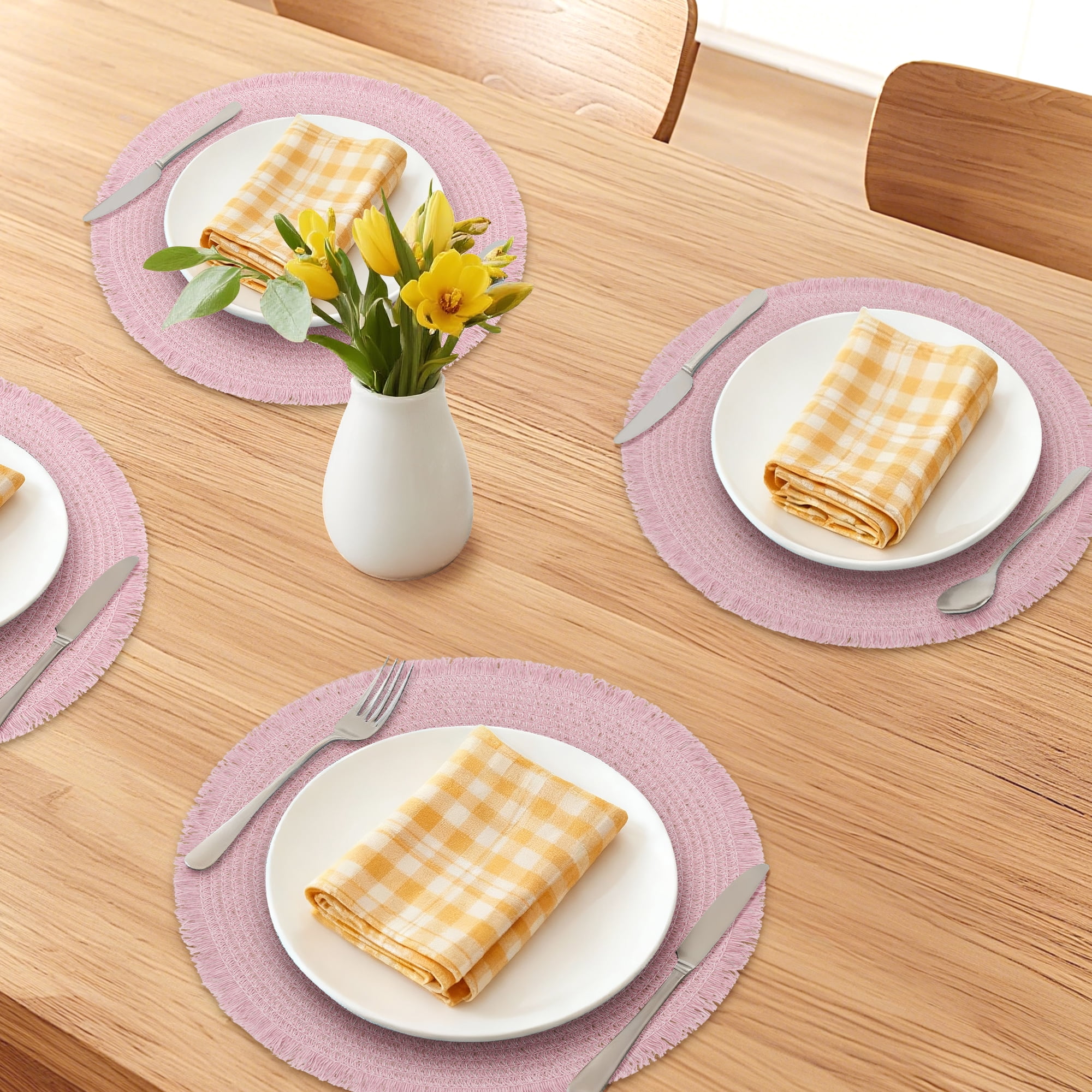 Unique Bargains Set of 6 Woven Placemats for Kitchen Use Purple 15x15inch