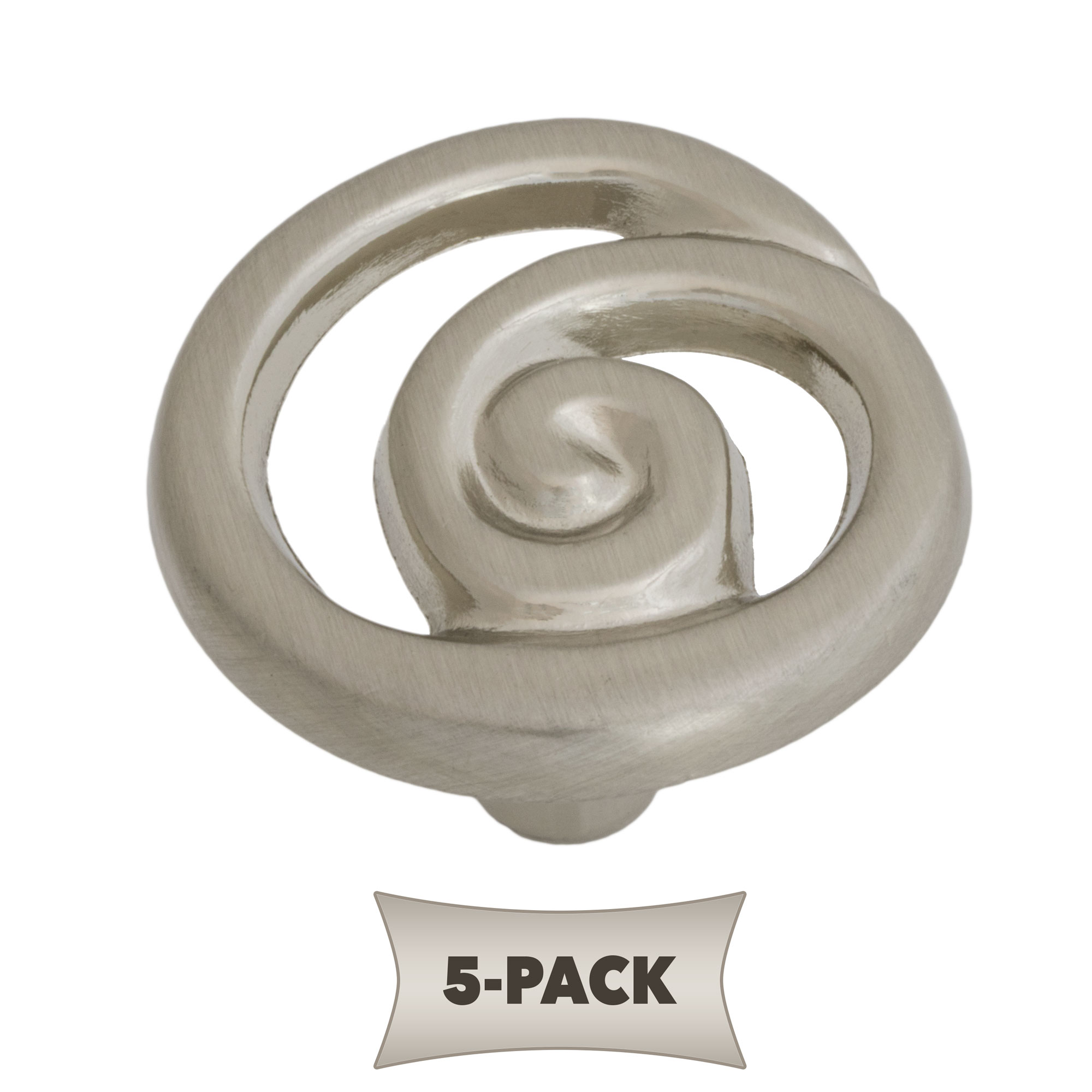 5Pack Ornate Single Swirl Kitchen Hardware Knob 11/4, Satin