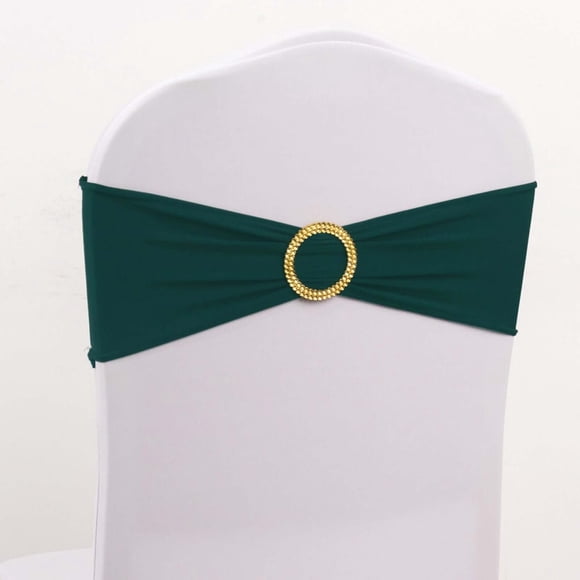 Efavormart 5 Pack Hunter Emerald Green Spandex Chair Sashes with Gold Rhinestone Buckles, Elegant Stretch Chair Bands and Slide On Brooch Set - 5"x14" Hunter Green Style2