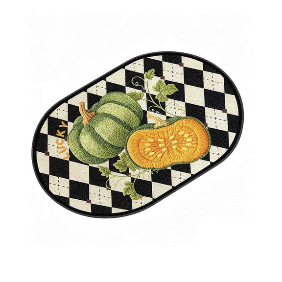 Pumpkin Linen Doormat, Fall Halloween Entryway Rug, Decorative Floor Mat for Front Door, Porch, Kitchen, Farmhouse Thanksgiving Home Decor