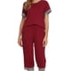 thumbnail image 5 of Conjunto de pijama para mujer INSPIRE CHIC, con cuello redondo, camiseta de manga corta y pantalones capri, ropa de descanso casual para dormir, talla XL, rojo, 5 of 5