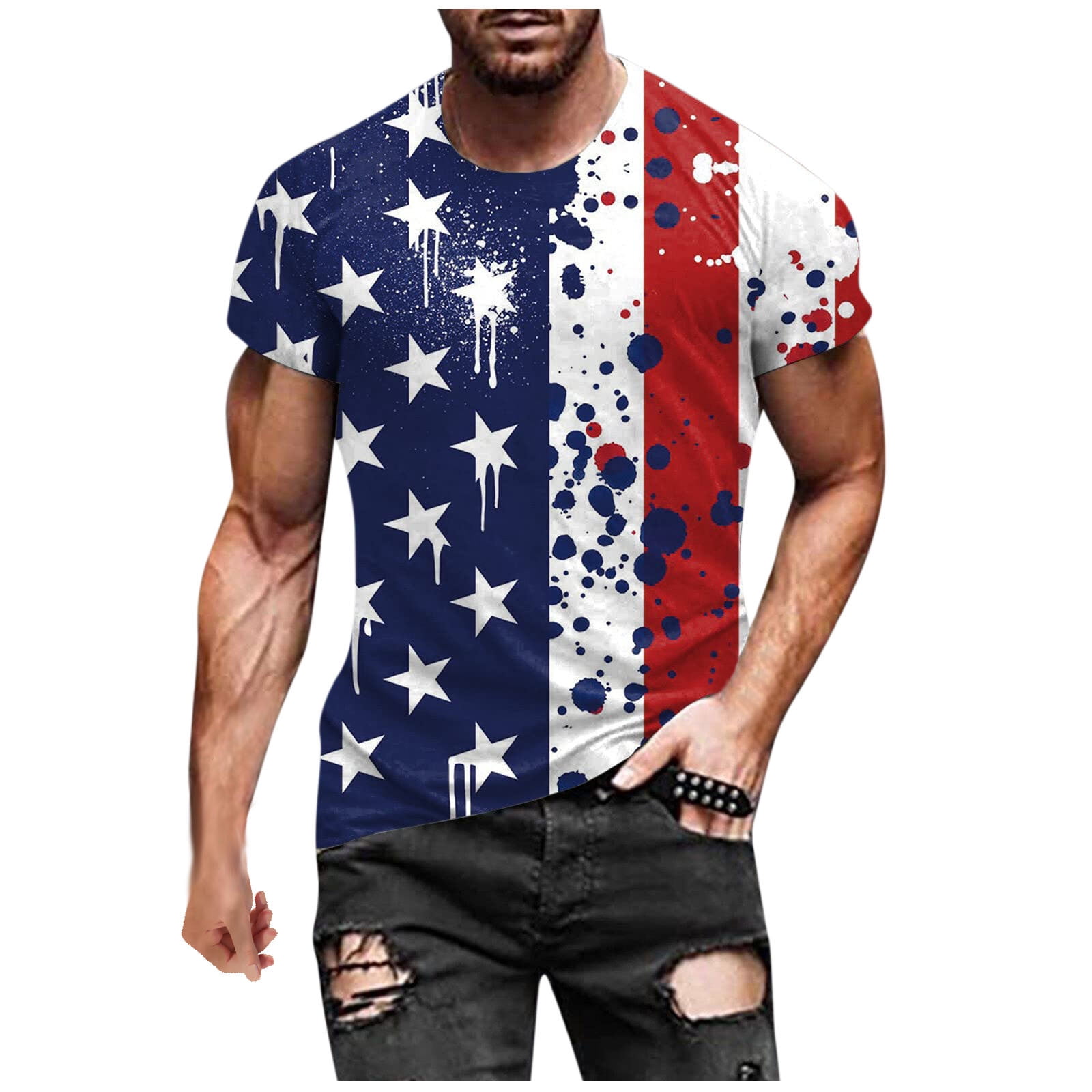 Mens USA Flag Patriotic Shirt Short Sleeve 4Th of July Tshirts Simple Round Neck Gym Sport Casual Tee Shirt 