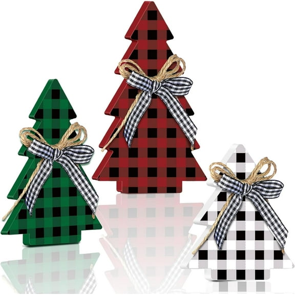 Christmas Decor 3 Pieces Wood Table Rustic Christmas Tree Farmhouse Wooden Xmas Centerpiece for Small Table Xmas Trees Tiered Tray Decoration