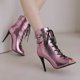 thumbnail image 3 of NECHOLOGY Botas Mujer Adulto Femenino Zapatos Botines mujer Moda Spicy Girl Tobillo bajo Ribete Punta redonda Tobillo Botas de cuero Zapatos casuales y de mujer Ocio (Pink, 9.5), 3 of 5