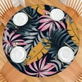 thumbnail image 2 of Backed Round Tablecloth with Hawaiian Floral and Palm Leaf Designs, Waterproof and Stain-Resistant Vinyl Table Cover with Elastic Edge for Secure Fit and Table Protection, 2 of 7