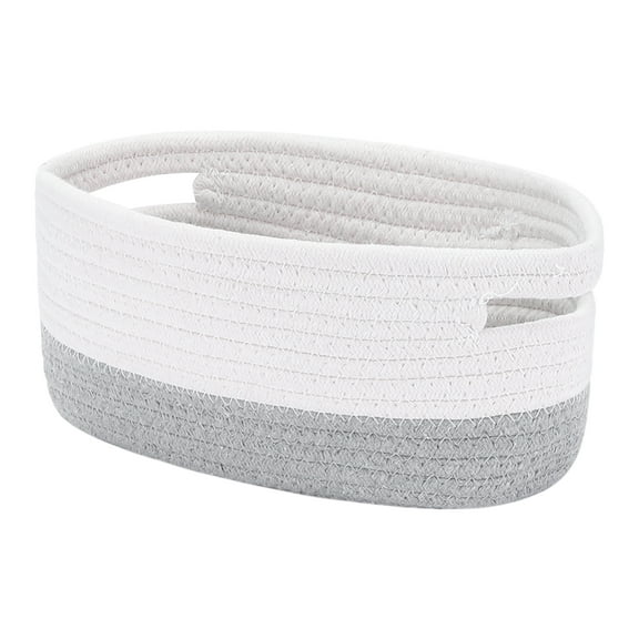 REGALWOVEN Woven Storage Basket with Handle, Shelf Closet Storage Organizer Bin for Blankets, Clothes, Shoes Grey 12.2*8*5in