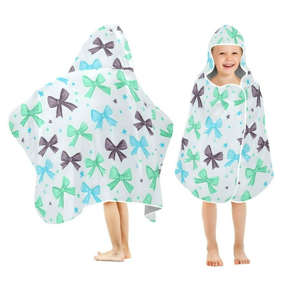 joogoo Green Bows Kids Hooded Beach Towel Baby Bath Towel 23.5"x50"