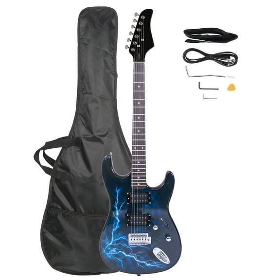 Electric Guitar with Power Cord/Strap/Bag/Plectrums Black & Dark Blue, Lightning Style