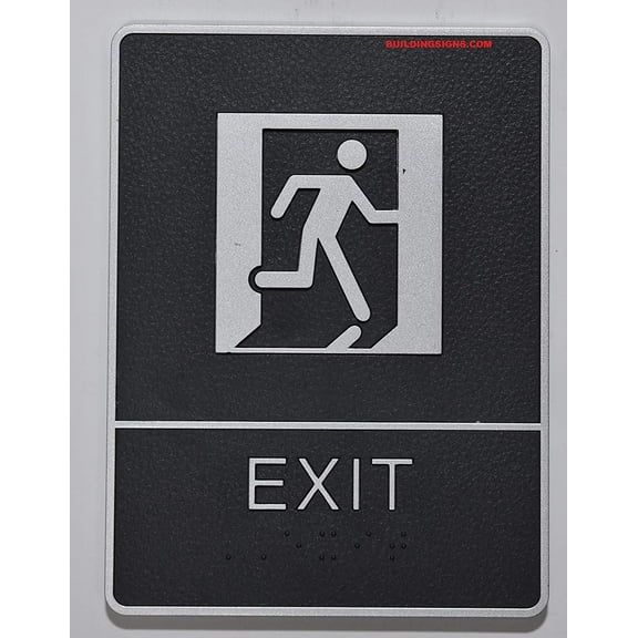 EXIT Sign with Tactile Graphic (Black,6x9 Comes with Double Sided Tape)- The Leather Sheffield line